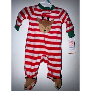 Newborn Just One You By Carters Red & White Striped Reindeer Footed Pajama